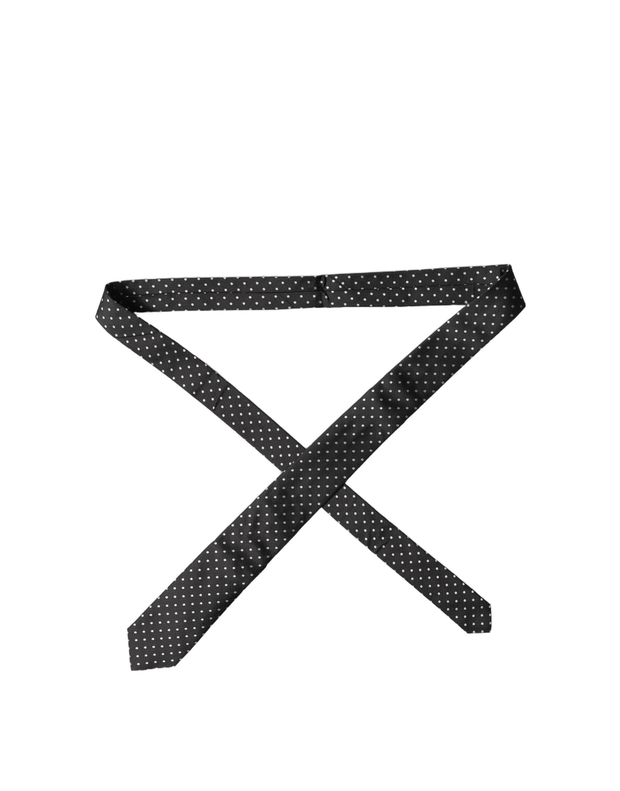 Black White Polka Dots Silk Adjustable Men Necktie Tie
