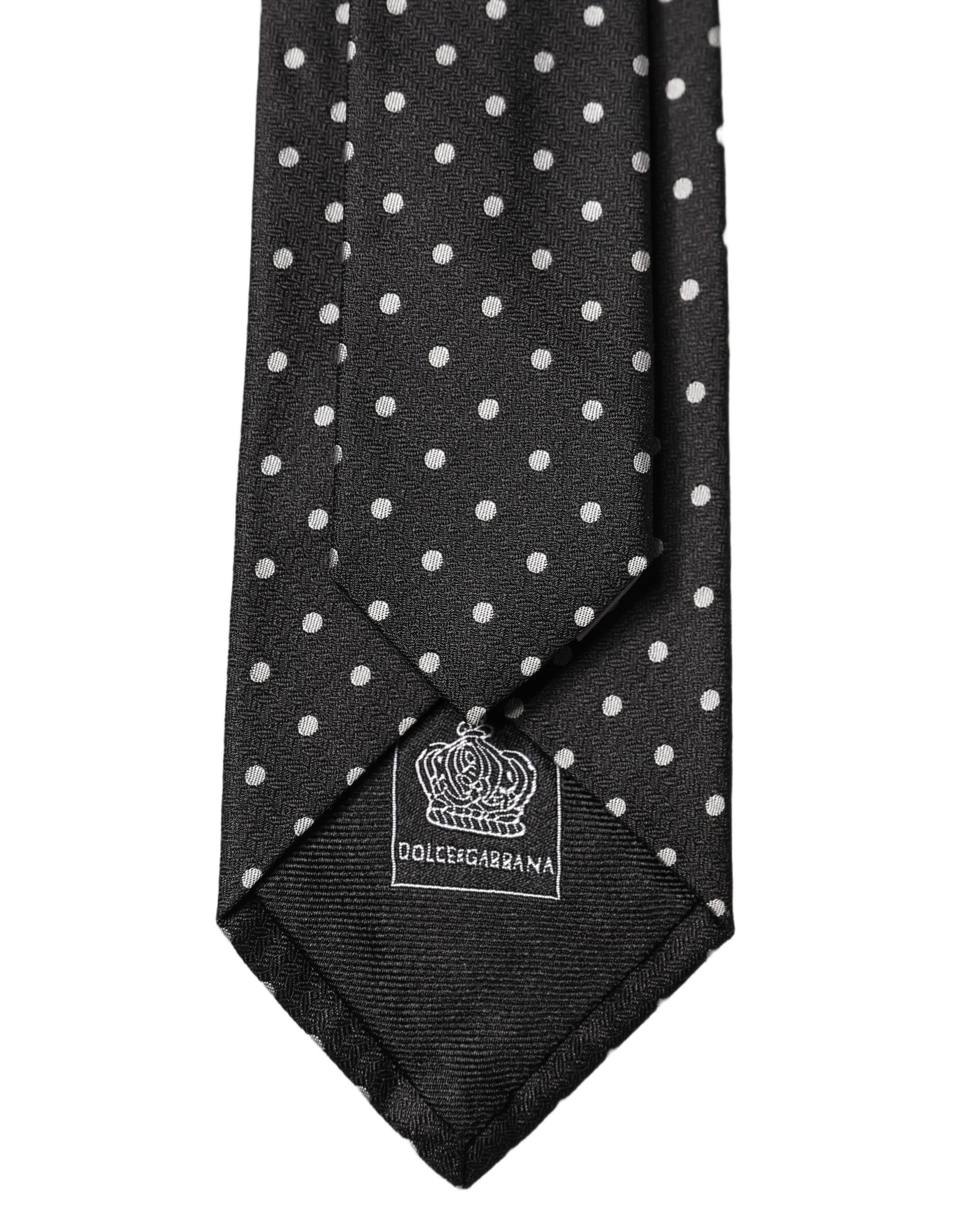Black White Polka Dots Silk Adjustable Men Necktie Tie