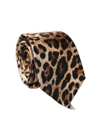 Brown Leopard Print Silk Adjustable Men Necktie Tie