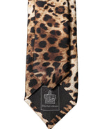 Brown Leopard Print Silk Adjustable Men Necktie Tie
