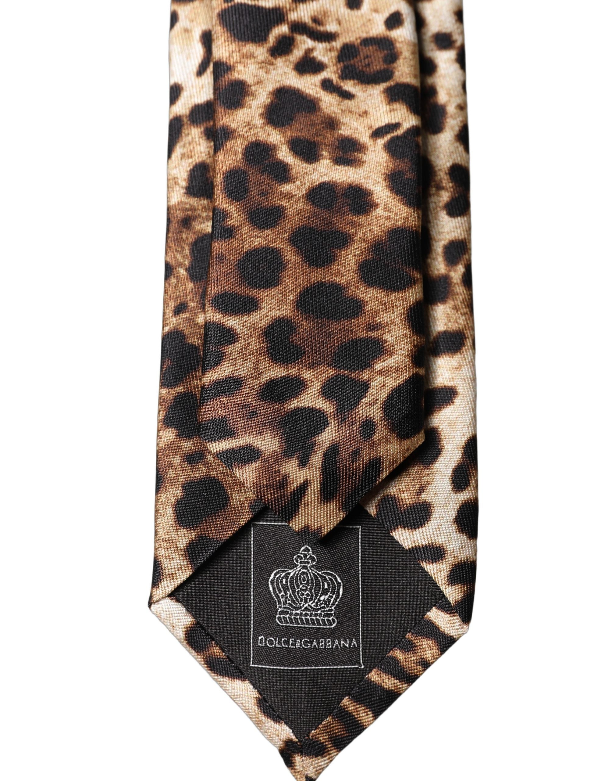 Brown Leopard Print Silk Adjustable Men Necktie Tie