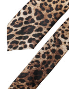 Brown Leopard Print Silk Adjustable Men Necktie Tie