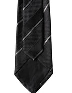 Black White Stripes 100% Silk Adjustable Men Necktie Tie