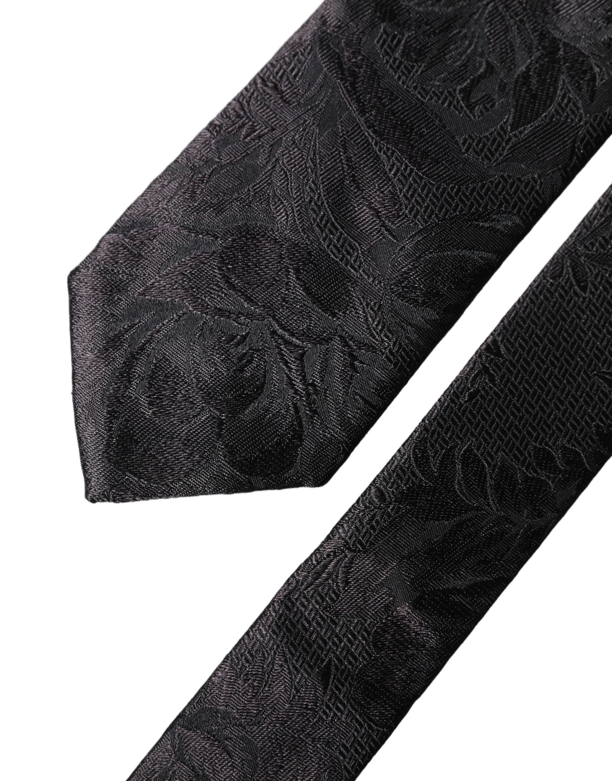 Black Floral Fantasy Silk Adjustable Men Necktie Tie