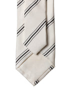 Beige Black Stripes 100% Silk Adjustable Men Necktie Tie