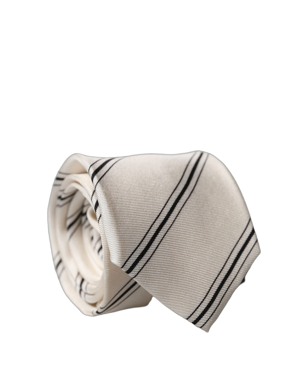 Beige Black Stripes 100% Silk Adjustable Men Necktie Tie