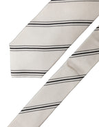 Beige Black Stripes 100% Silk Adjustable Men Necktie Tie