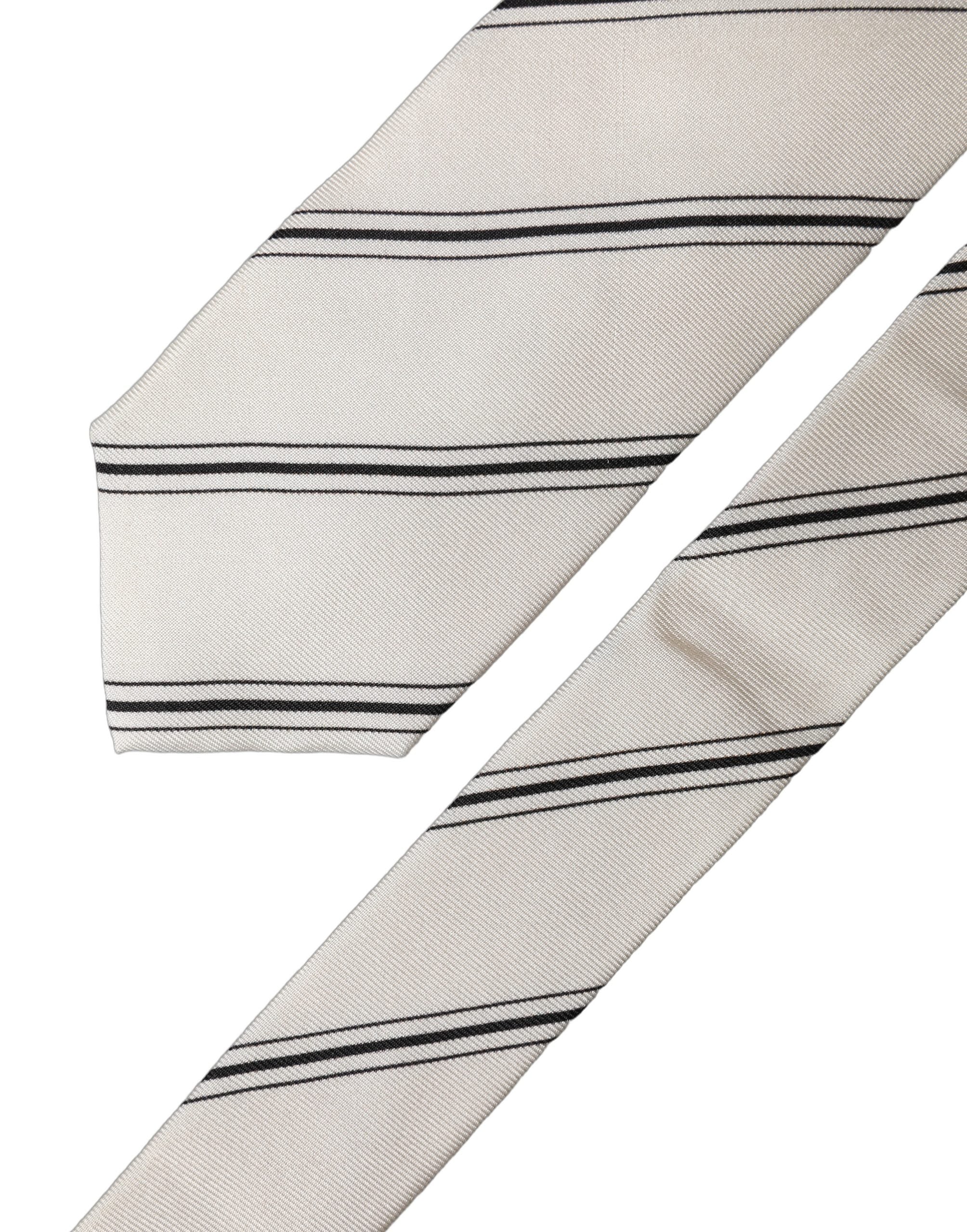 Beige Black Stripes 100% Silk Adjustable Men Necktie Tie