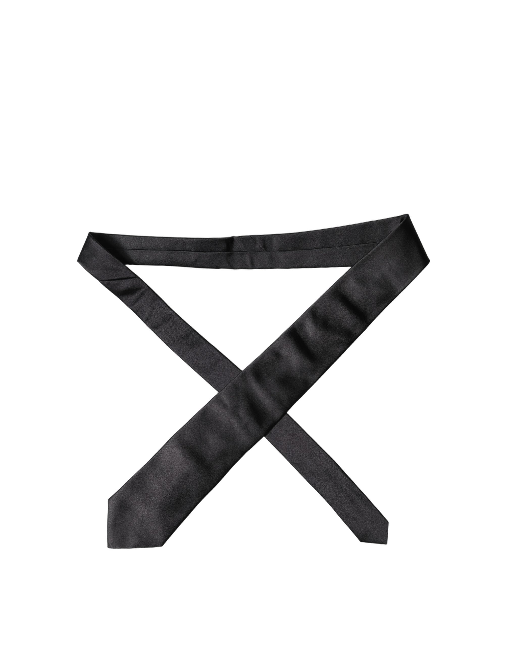 Black Satin 100% Silk Adjustable Men Tied Necktie Tie