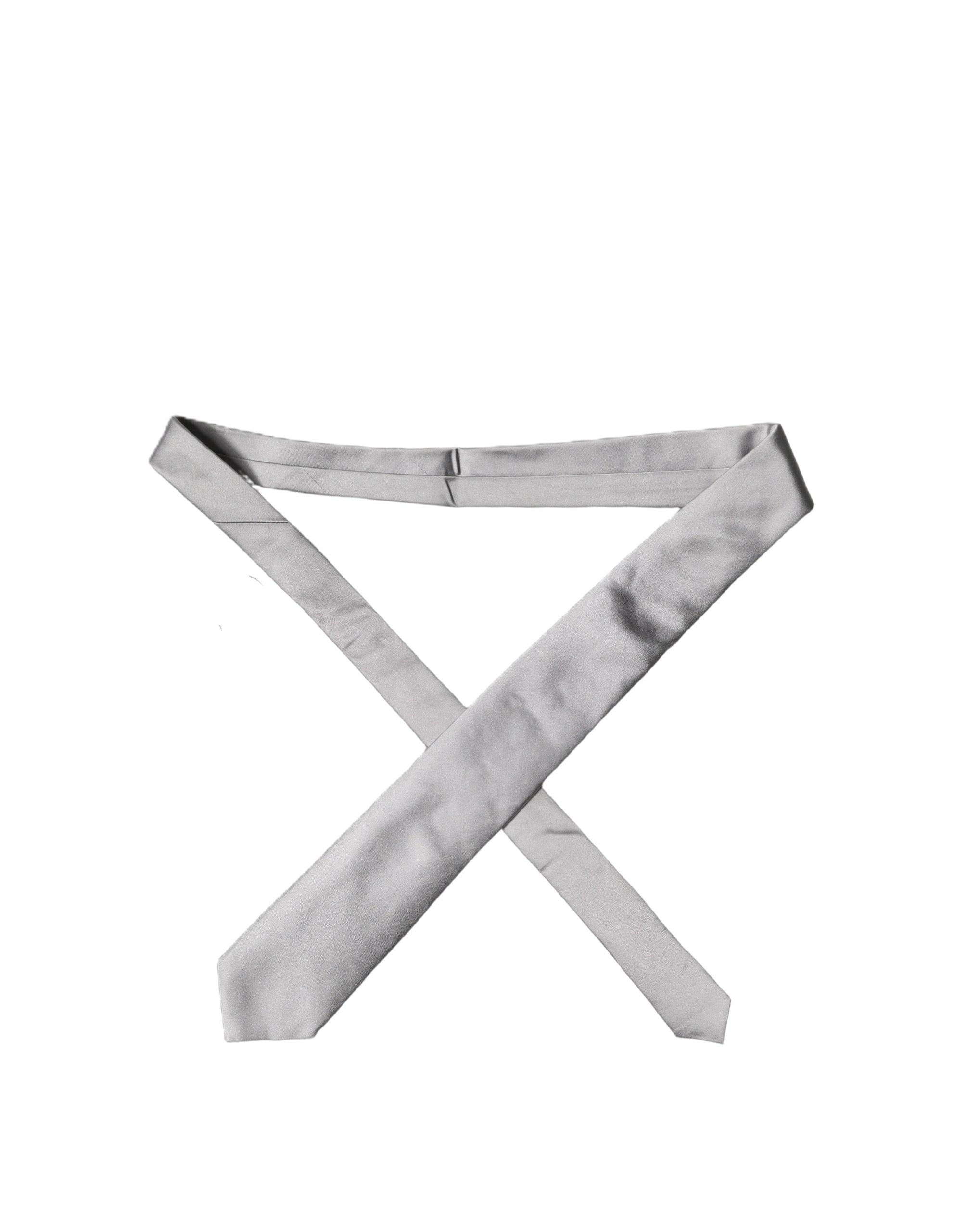 Gray Satin 100% Silk Adjustable Men Tied Necktie Tie