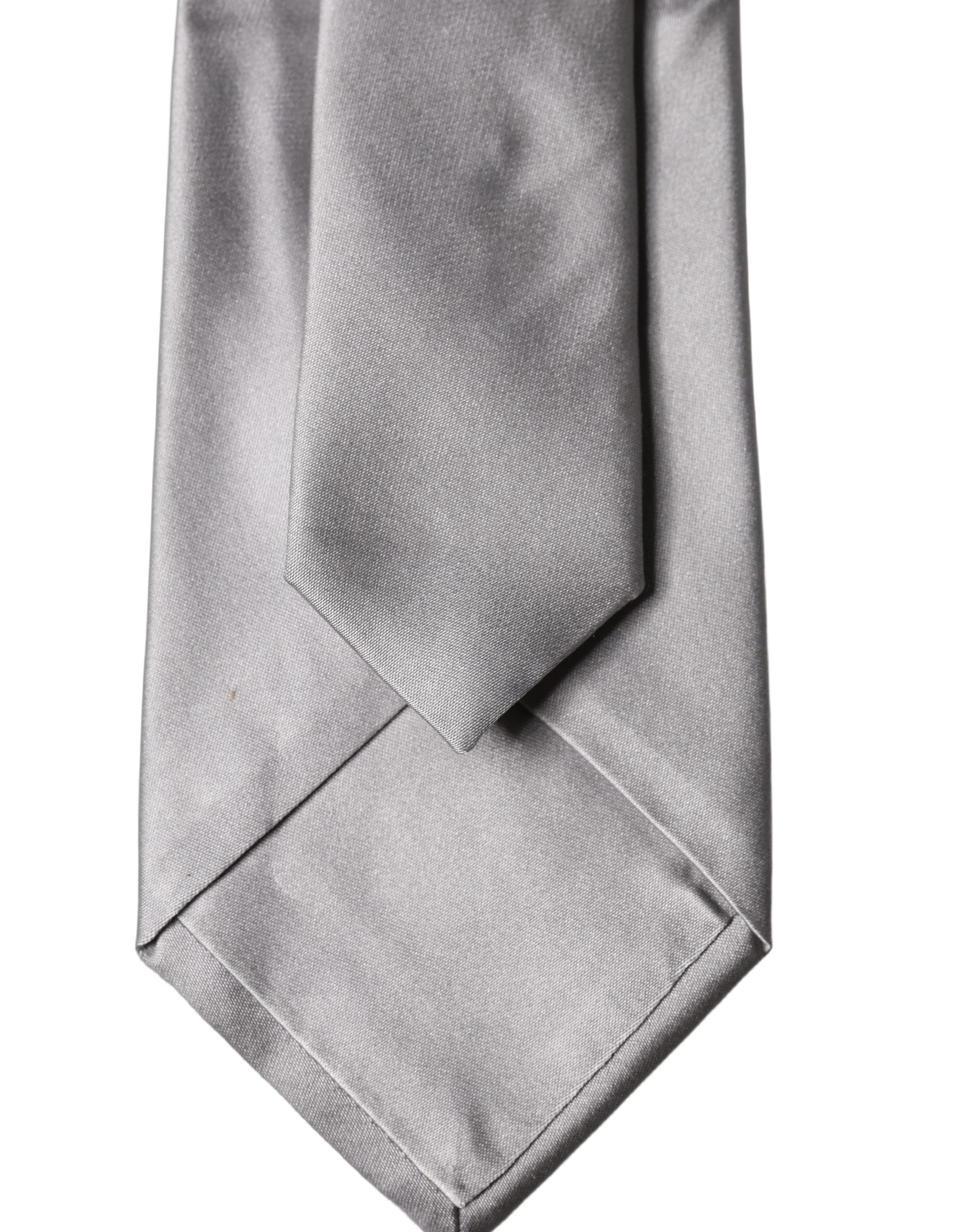 Gray Satin 100% Silk Adjustable Men Tied Necktie Tie