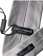 Gray Satin 100% Silk Adjustable Men Tied Necktie Tie