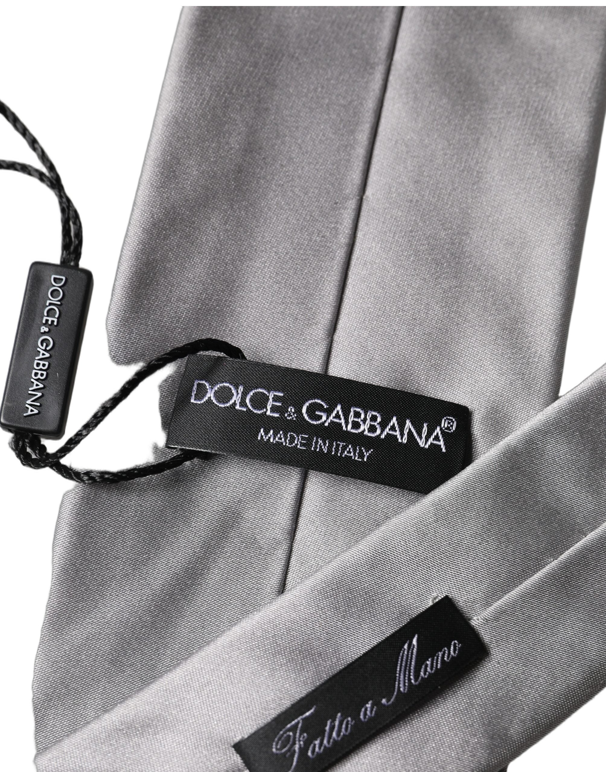 Gray Satin 100% Silk Adjustable Men Tied Necktie Tie