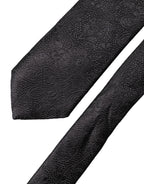 Black Floral Brocade Silk Adjustable Men Tied Necktie Tie