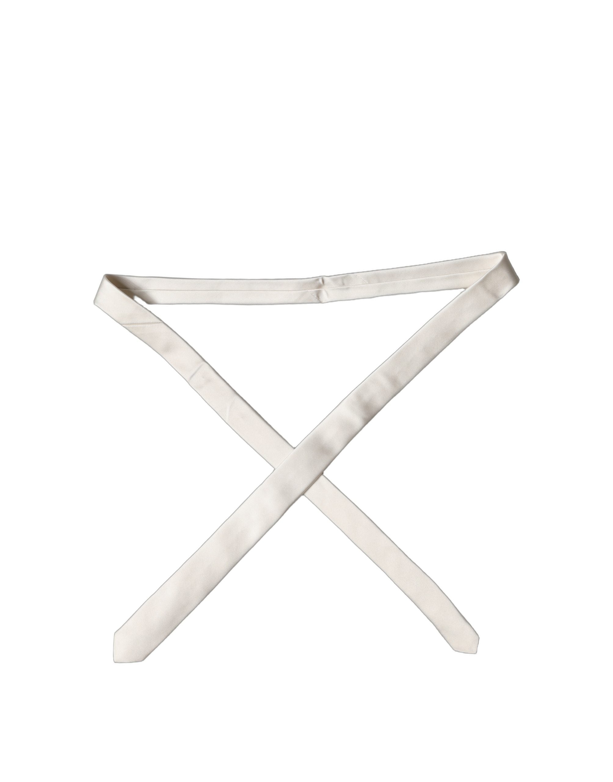 Off White Solid 100% Silk Adjustable Men Tied Necktie Tie