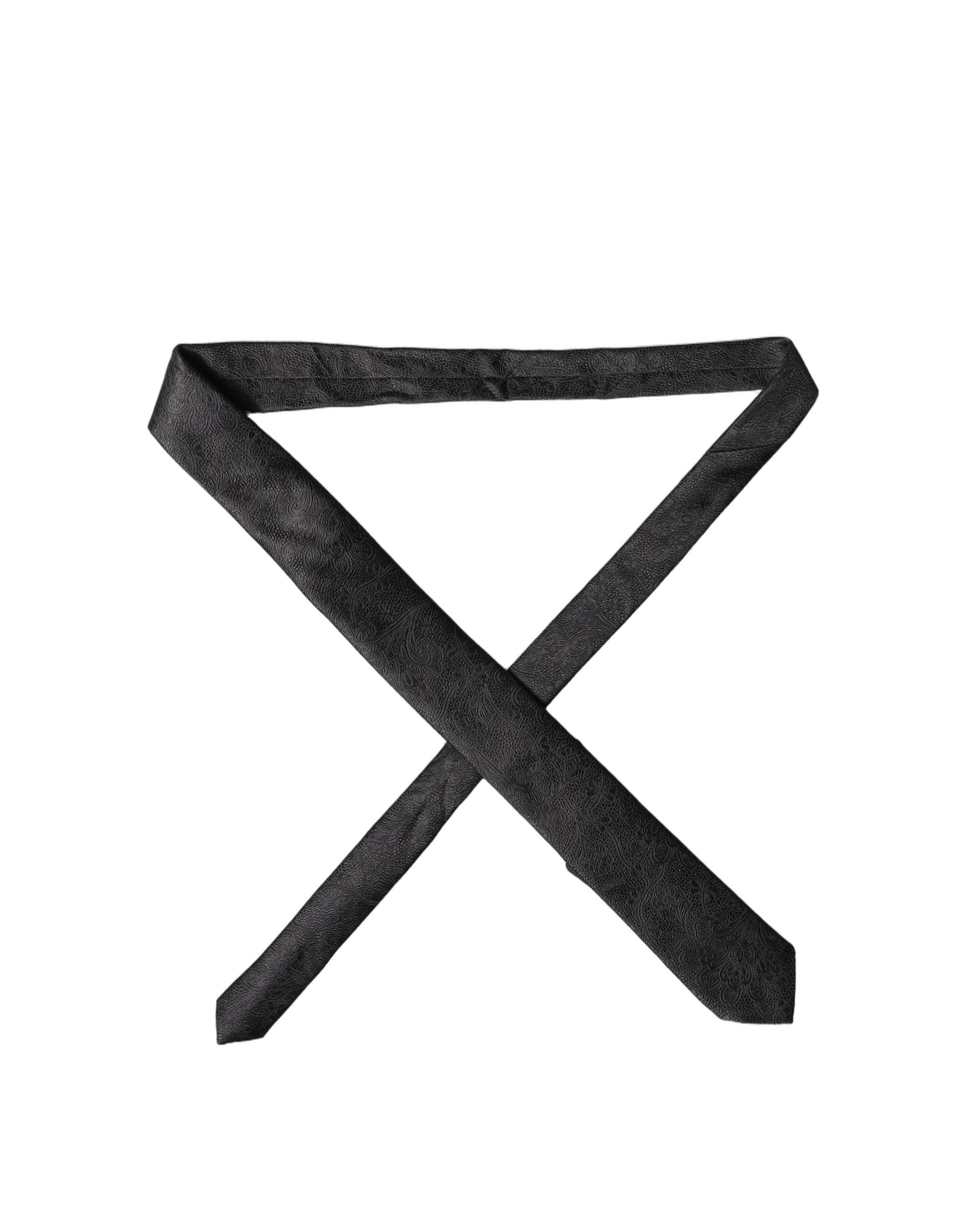 Black Solid 100% Silk Adjustable Men Tied Necktie Tie