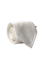 White Solid Silk Blend Adjustable Men Tied Necktie Tie