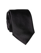 Black Solid 100% Silk Adjustable Men Tied Necktie Tie