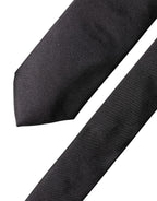 Black Solid 100% Silk Adjustable Men Tied Necktie Tie