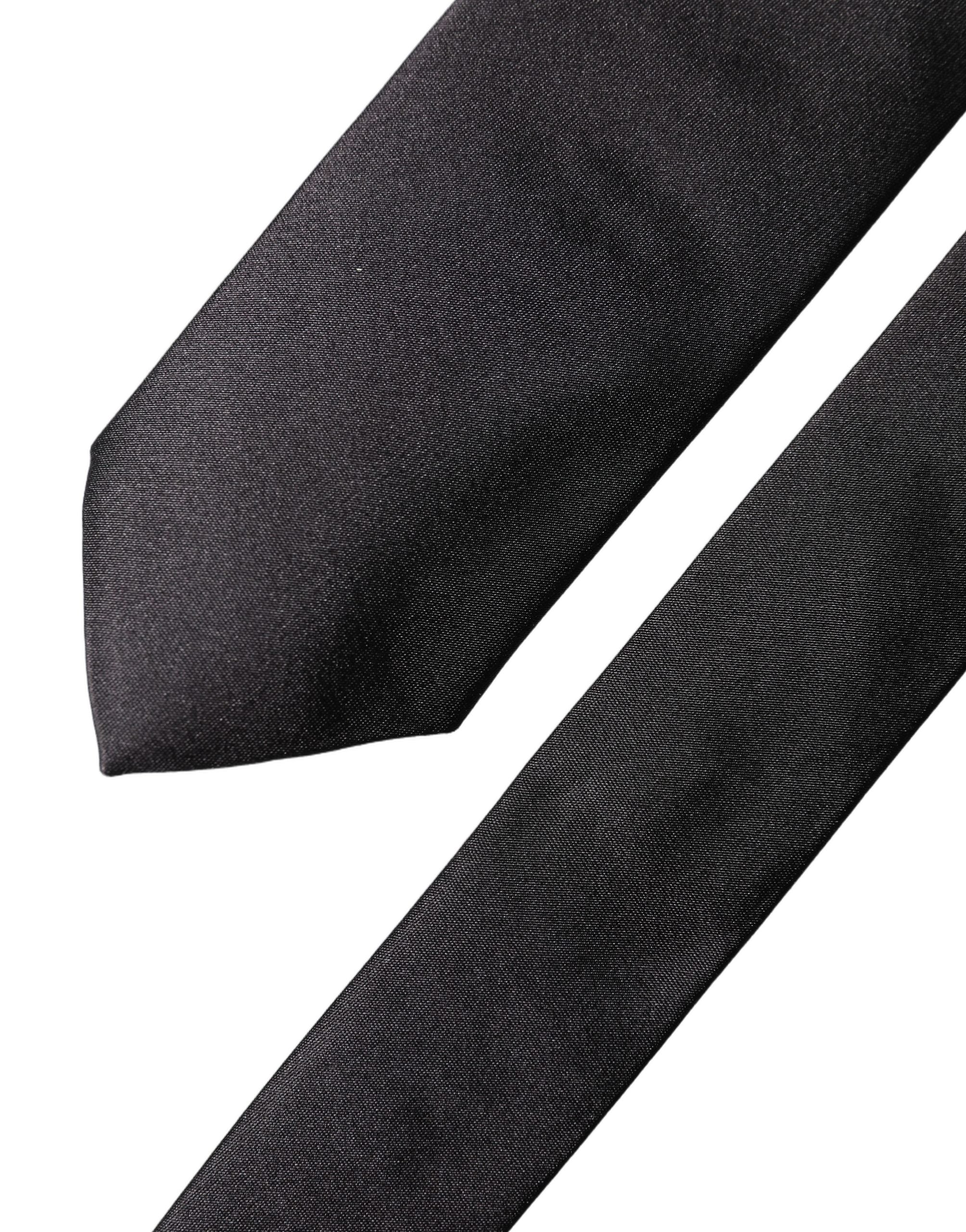 Black Solid 100% Silk Adjustable Men Tied Necktie Tie