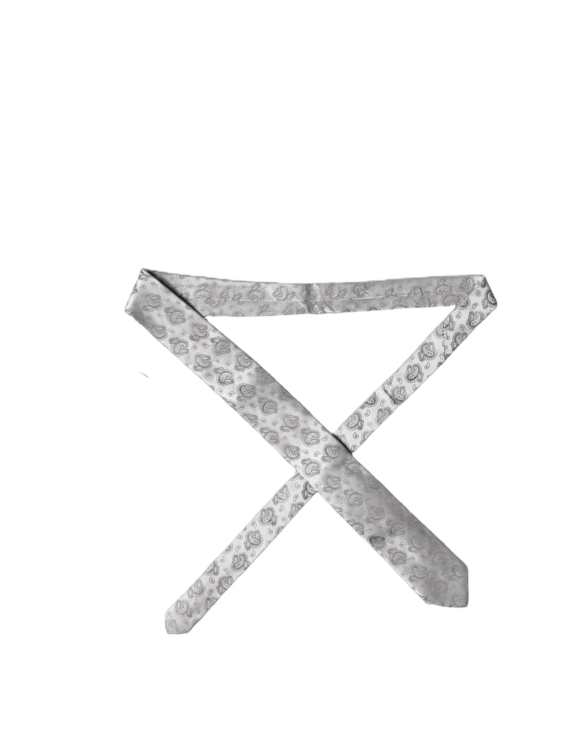 Silver Gray Paisley Silk Adjustable Men Tied Necktie Tie