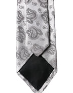 Silver Gray Paisley Silk Adjustable Men Tied Necktie Tie