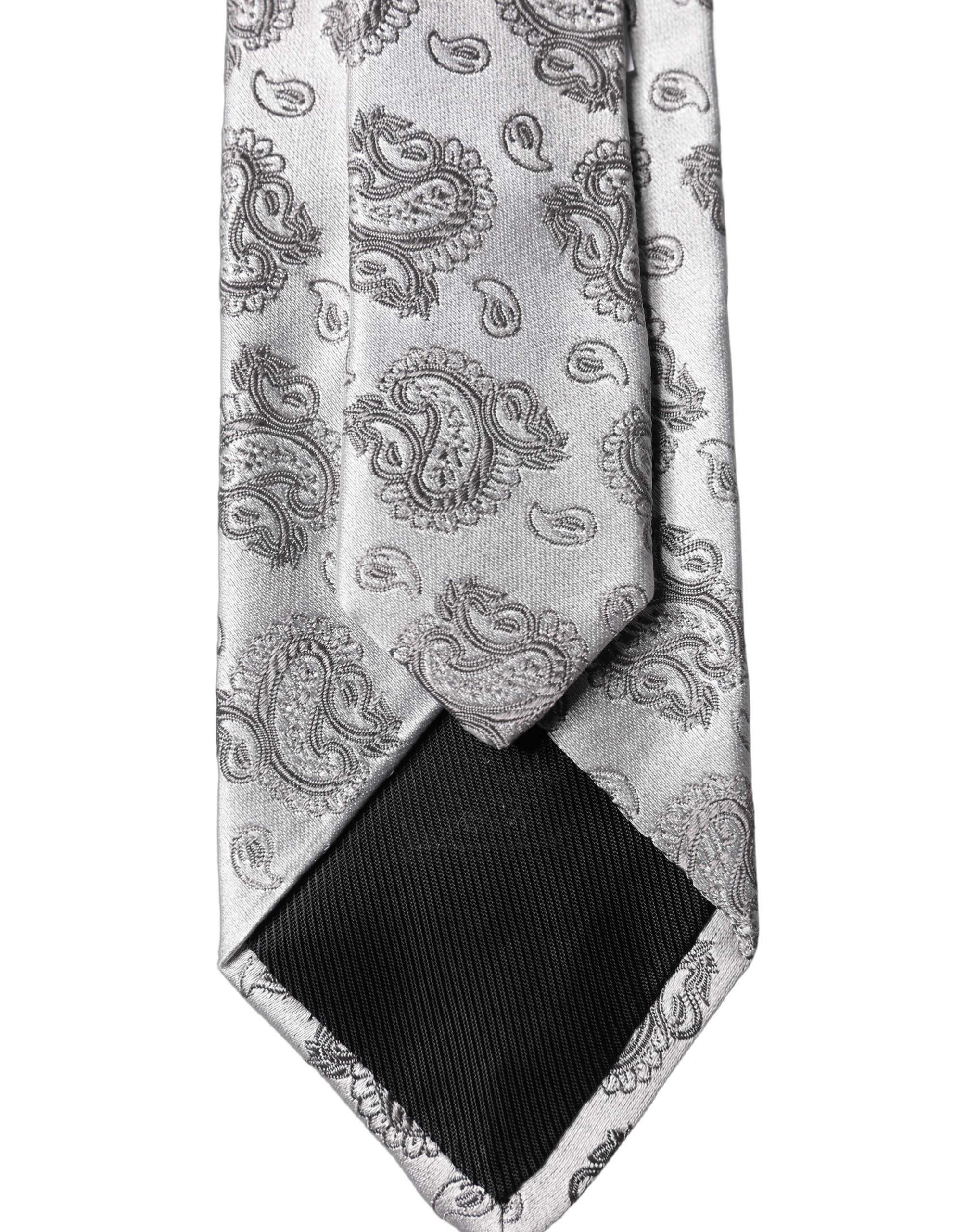 Silver Gray Paisley Silk Adjustable Men Tied Necktie Tie