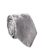 Silver Gray Paisley Silk Adjustable Men Tied Necktie Tie