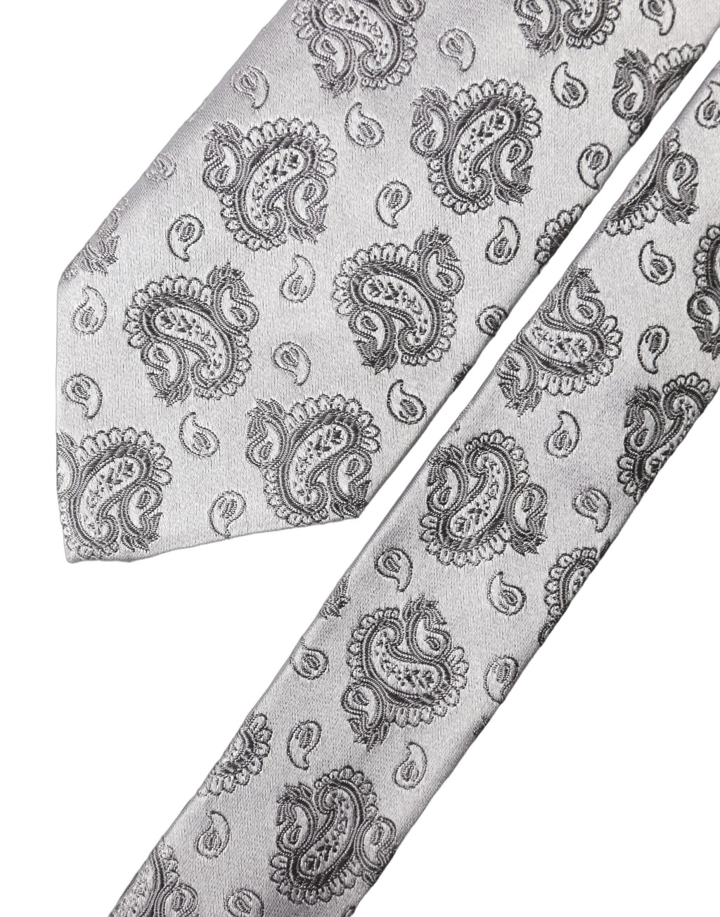Silver Gray Paisley Silk Adjustable Men Tied Necktie Tie