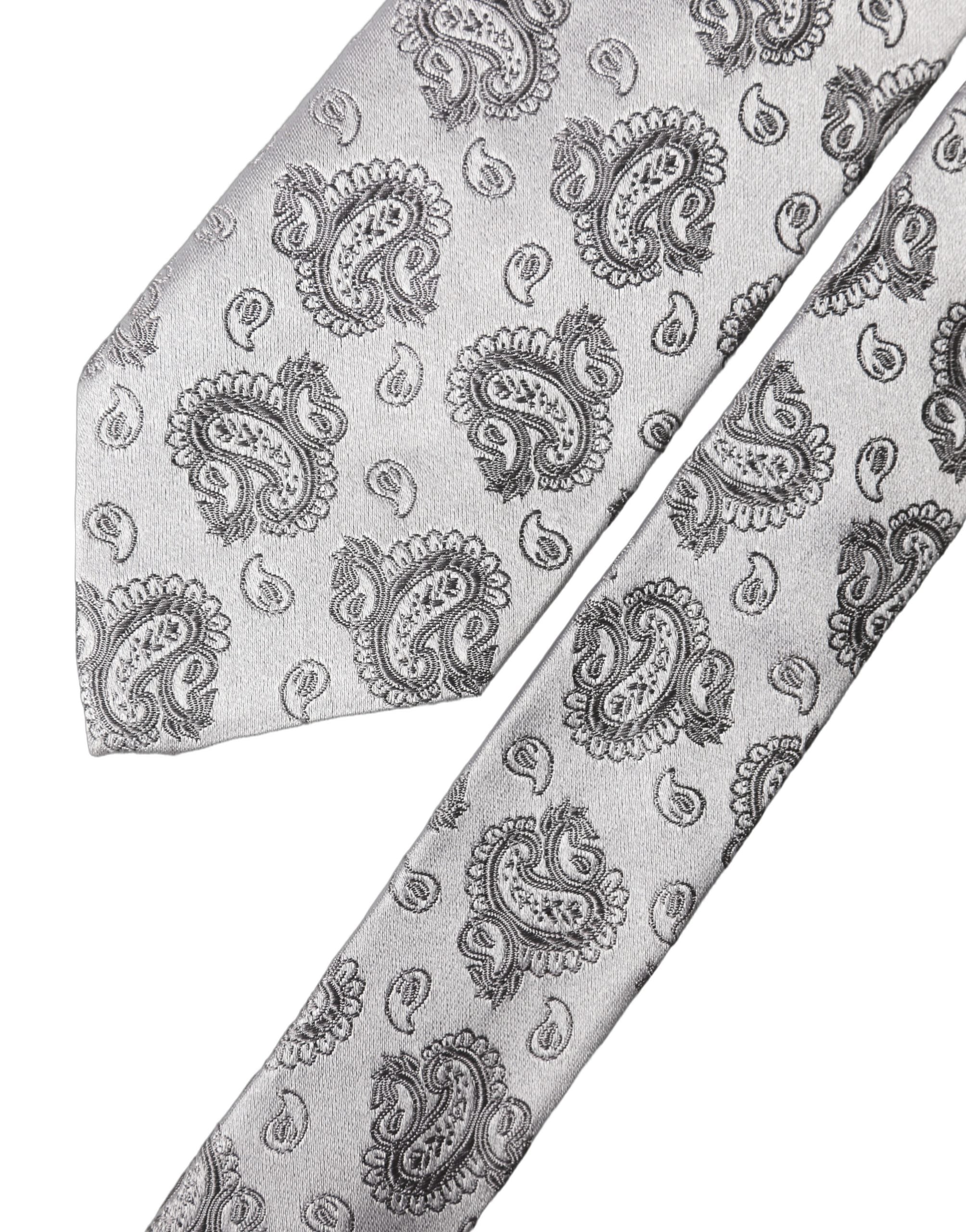 Silver Gray Paisley Silk Adjustable Men Tied Necktie Tie