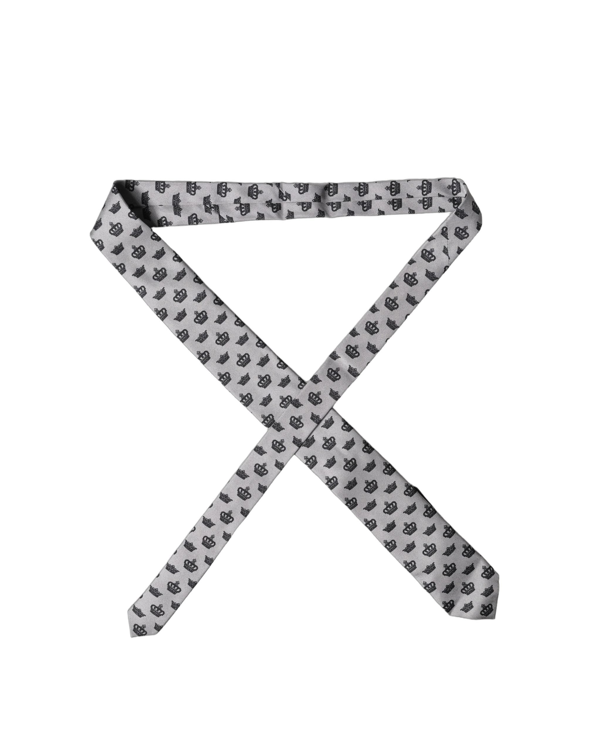 Gray Crown Fantasy Silk Adjustable Men Tied Necktie Tie