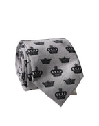 Gray Crown Fantasy Silk Adjustable Men Tied Necktie Tie