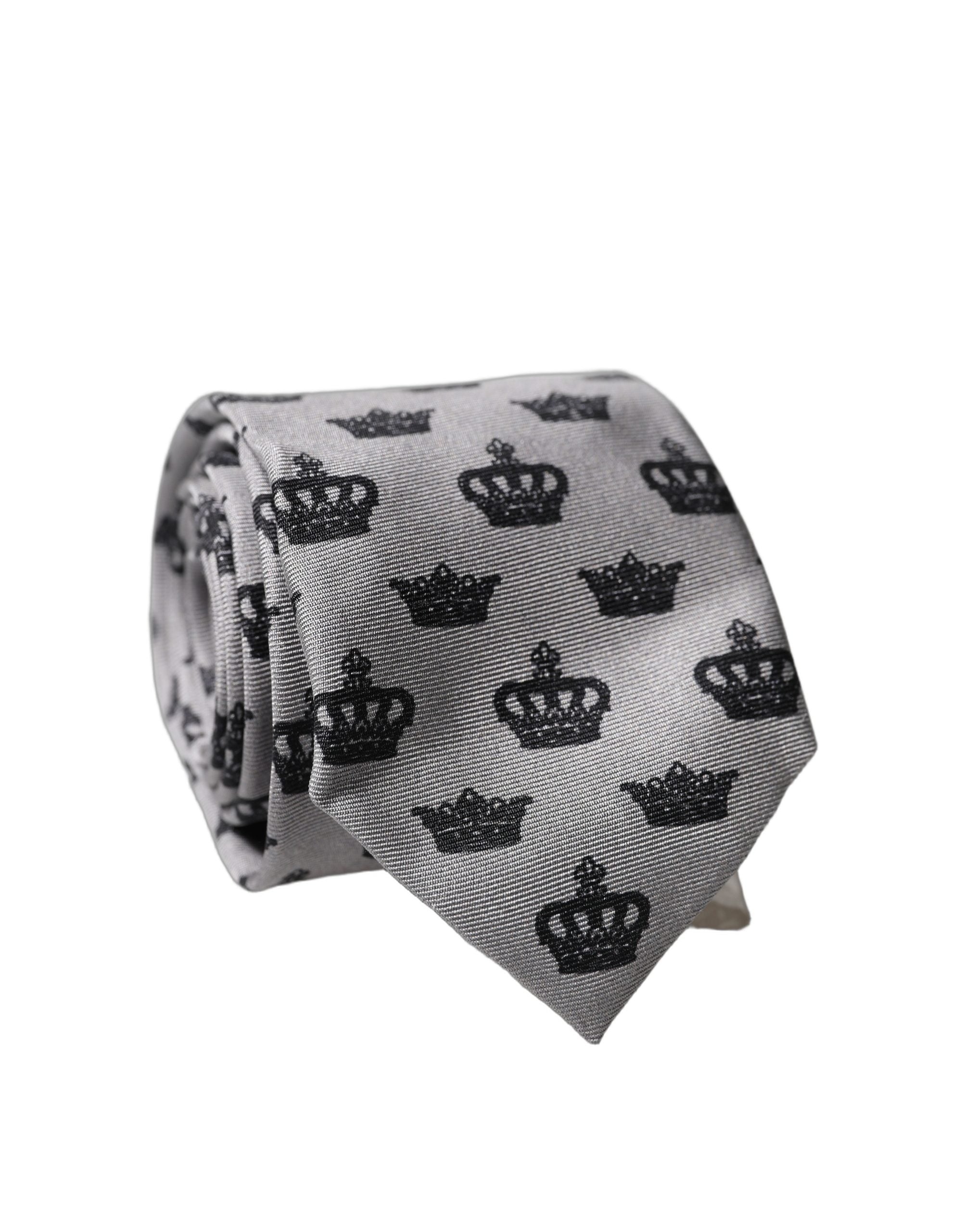 Gray Crown Fantasy Silk Adjustable Men Tied Necktie Tie