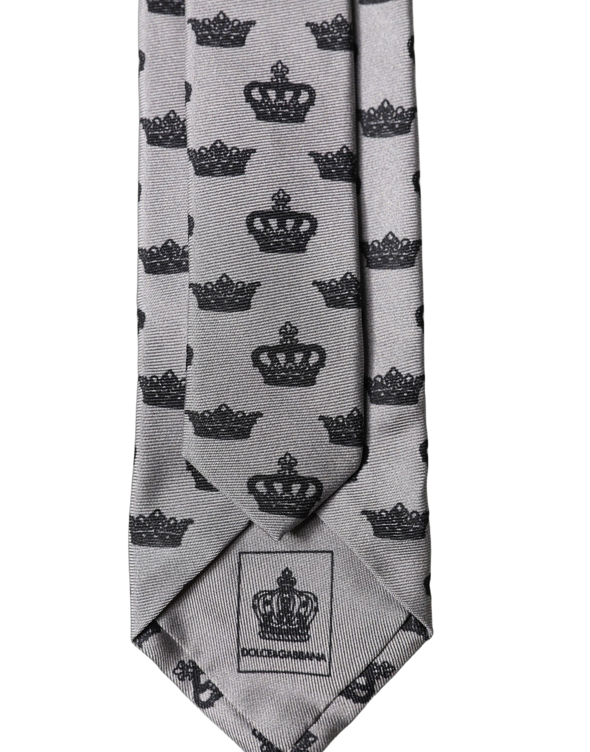 Gray Crown Fantasy Silk Adjustable Men Tied Necktie Tie