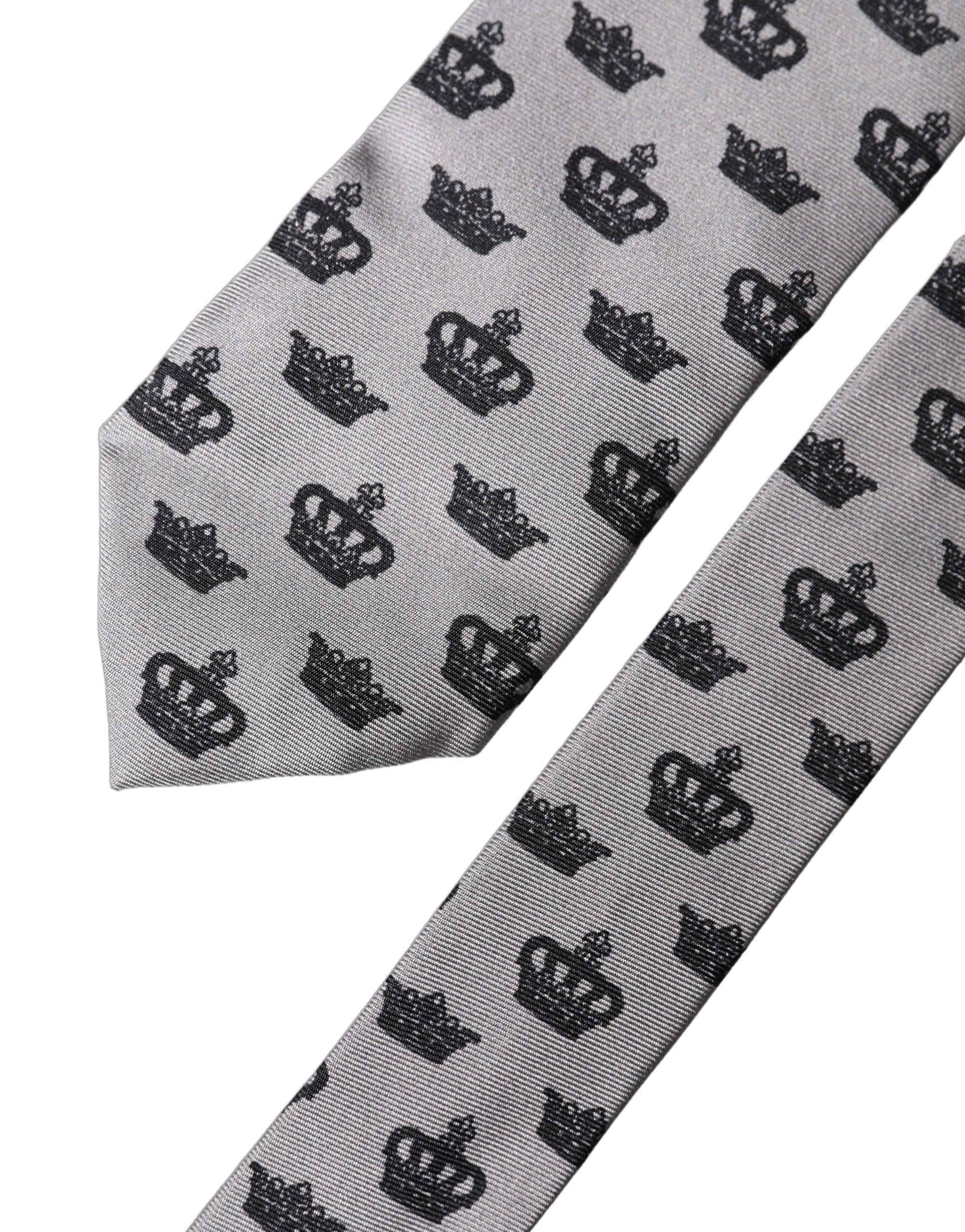 Gray Crown Fantasy Silk Adjustable Men Tied Necktie Tie