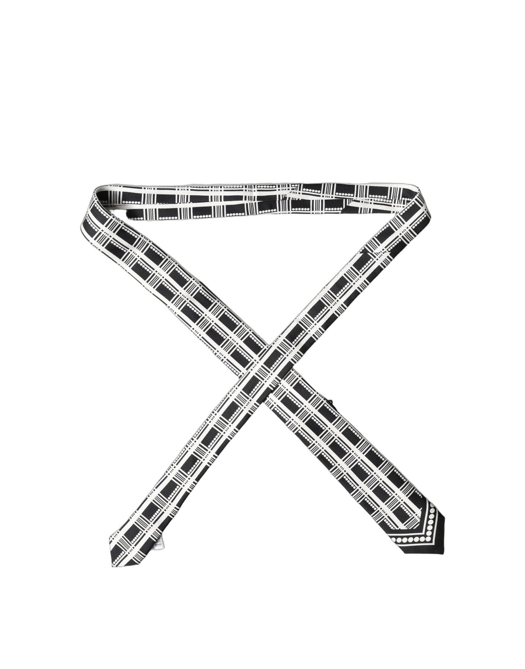 Black White Abstract Silk Adjustable Men Tied Necktie Tie