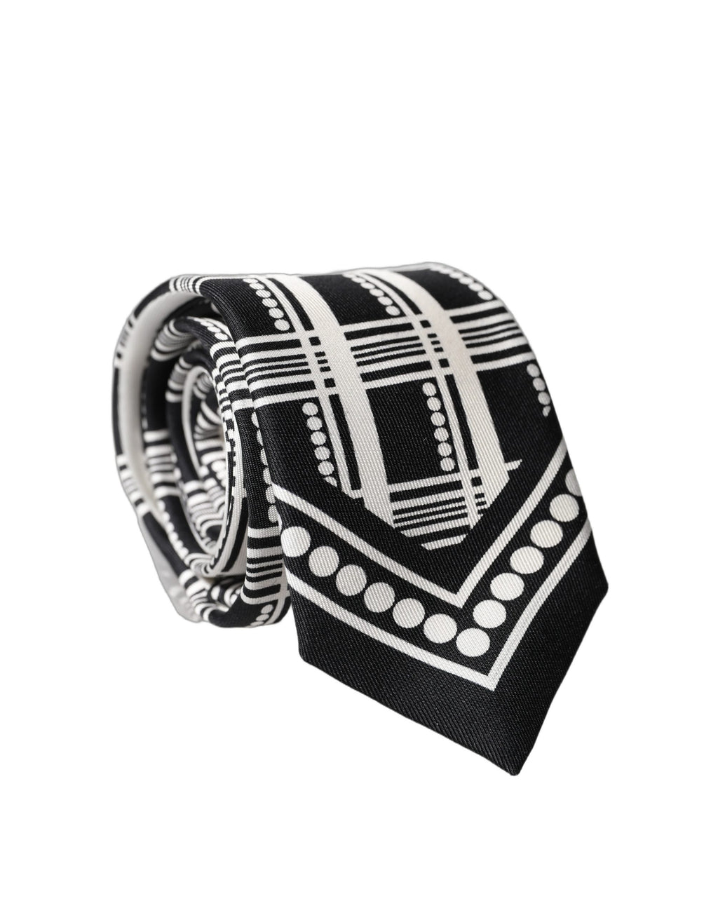 Black White Abstract Silk Adjustable Men Tied Necktie Tie