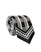 Black White Abstract Silk Adjustable Men Tied Necktie Tie