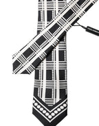 Black White Abstract Silk Adjustable Men Tied Necktie Tie