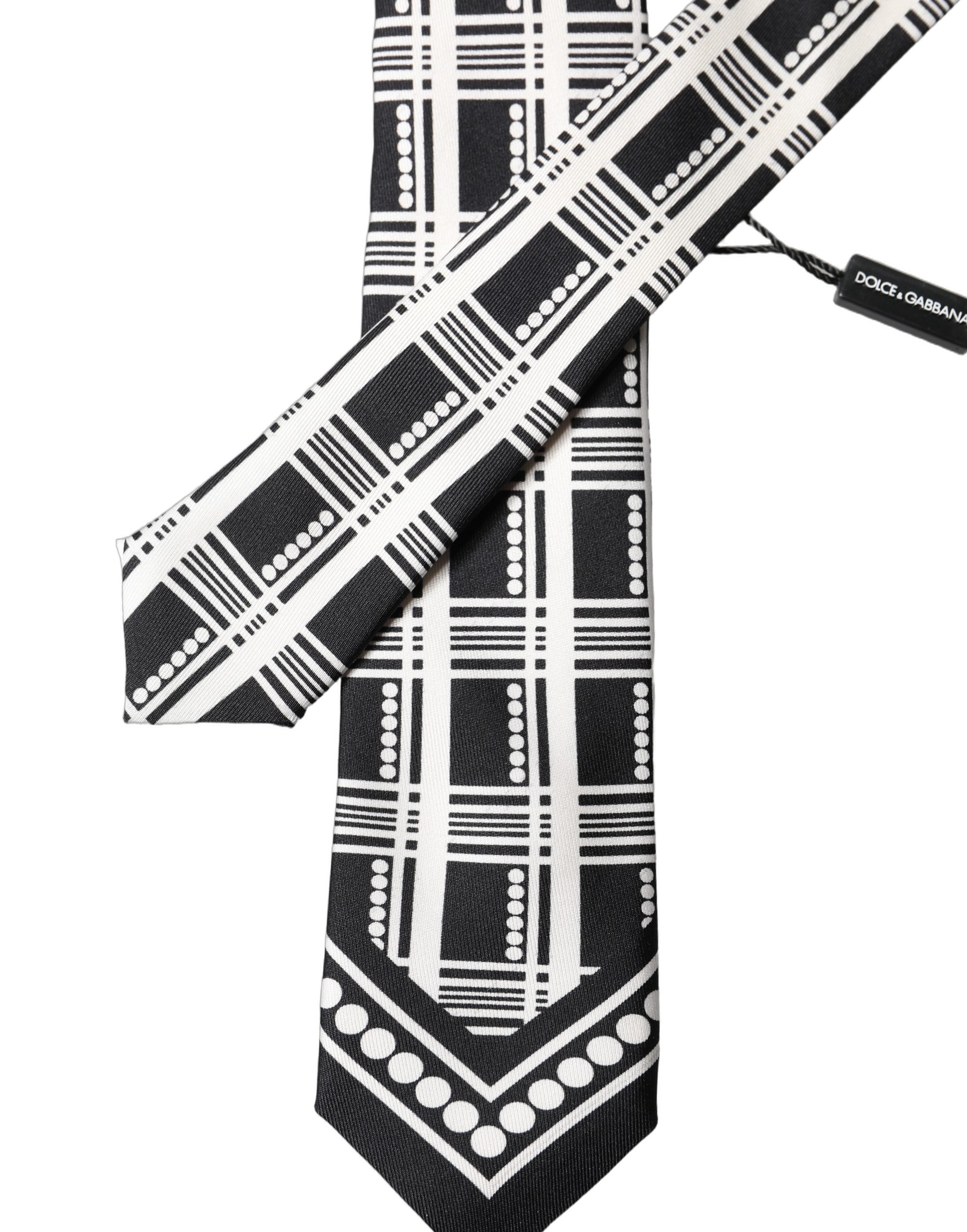 Black White Abstract Silk Adjustable Men Tied Necktie Tie