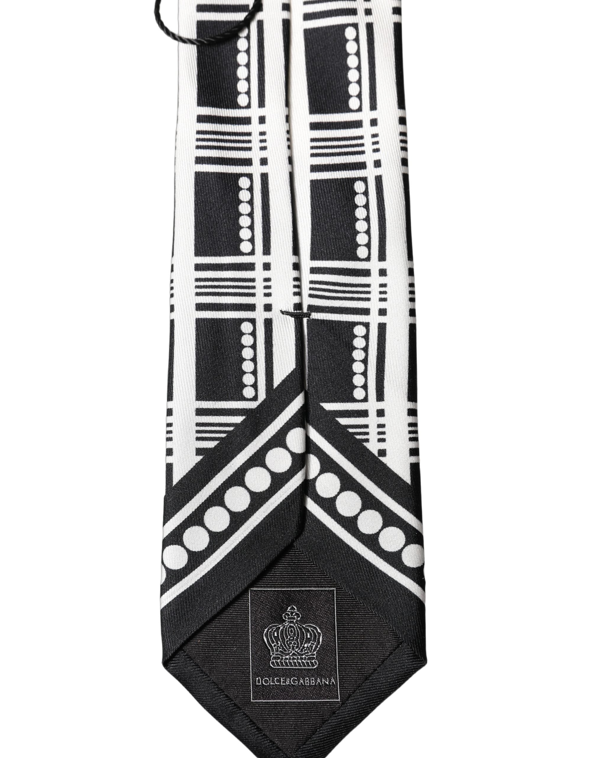 Black White Abstract Silk Adjustable Men Tied Necktie Tie