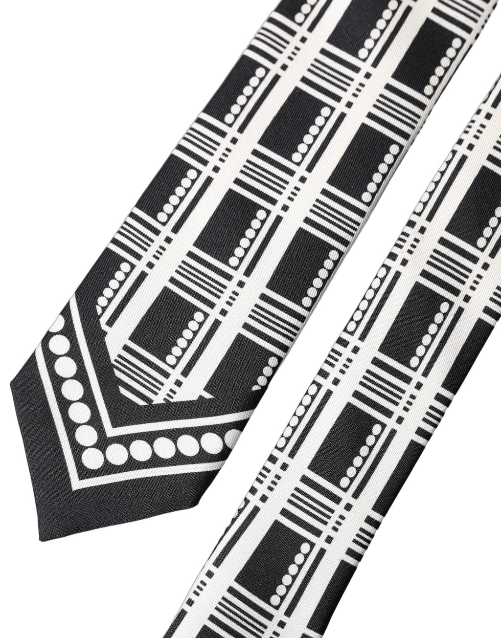Black White Abstract Silk Adjustable Men Tied Necktie Tie