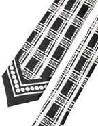 Black White Abstract Silk Adjustable Men Tied Necktie Tie
