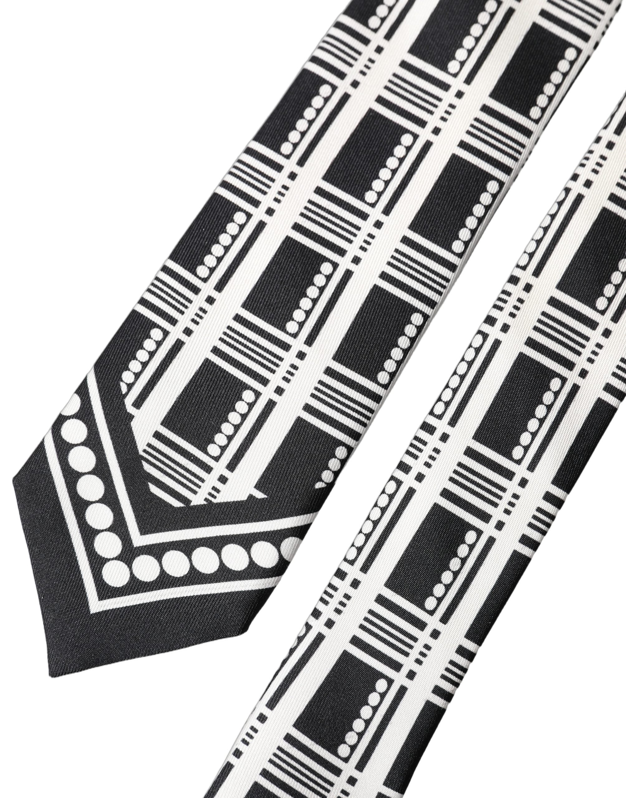 Black White Abstract Silk Adjustable Men Tied Necktie Tie