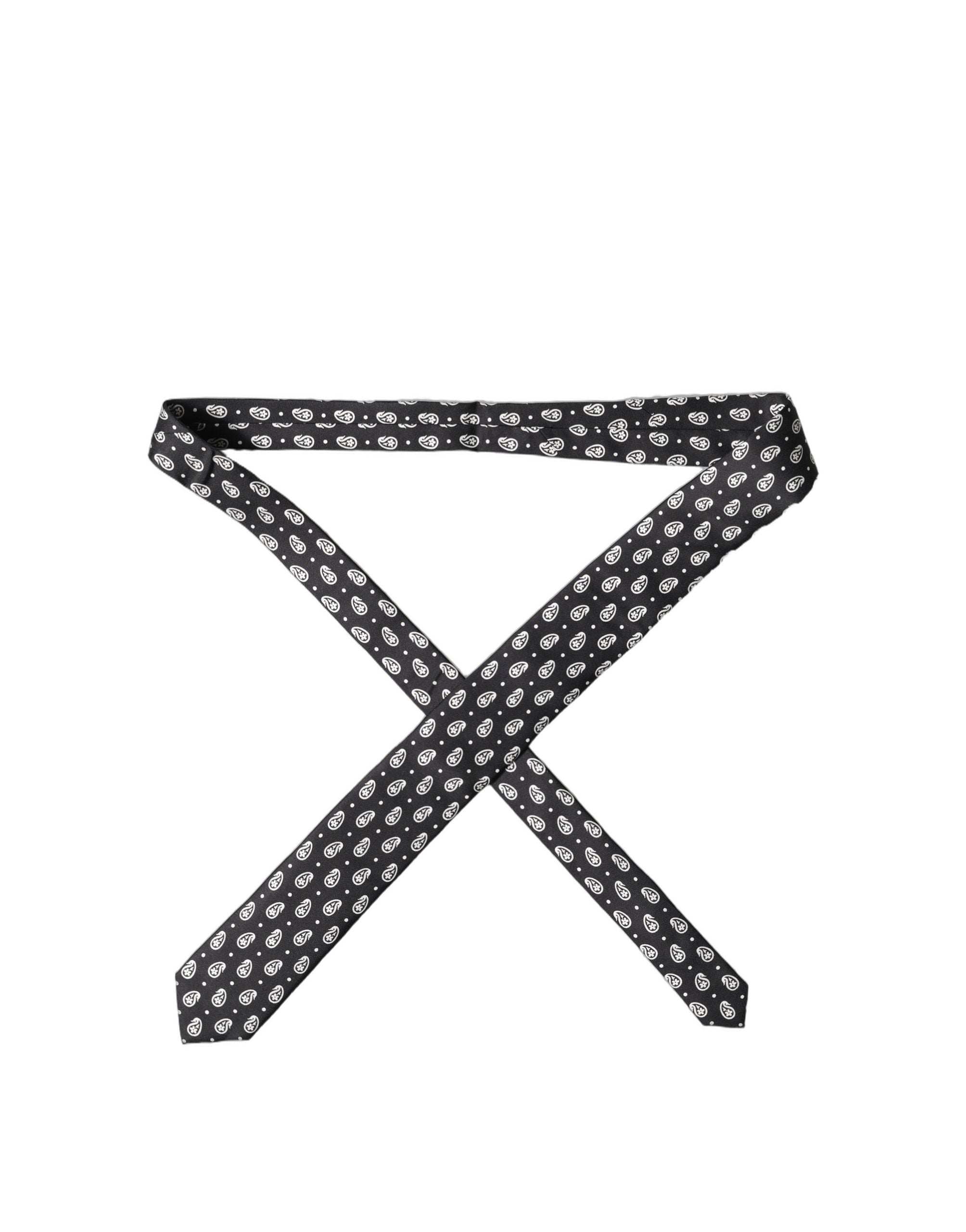 Black Paisley 100% Silk Adjustable Men Tied Necktie Tie