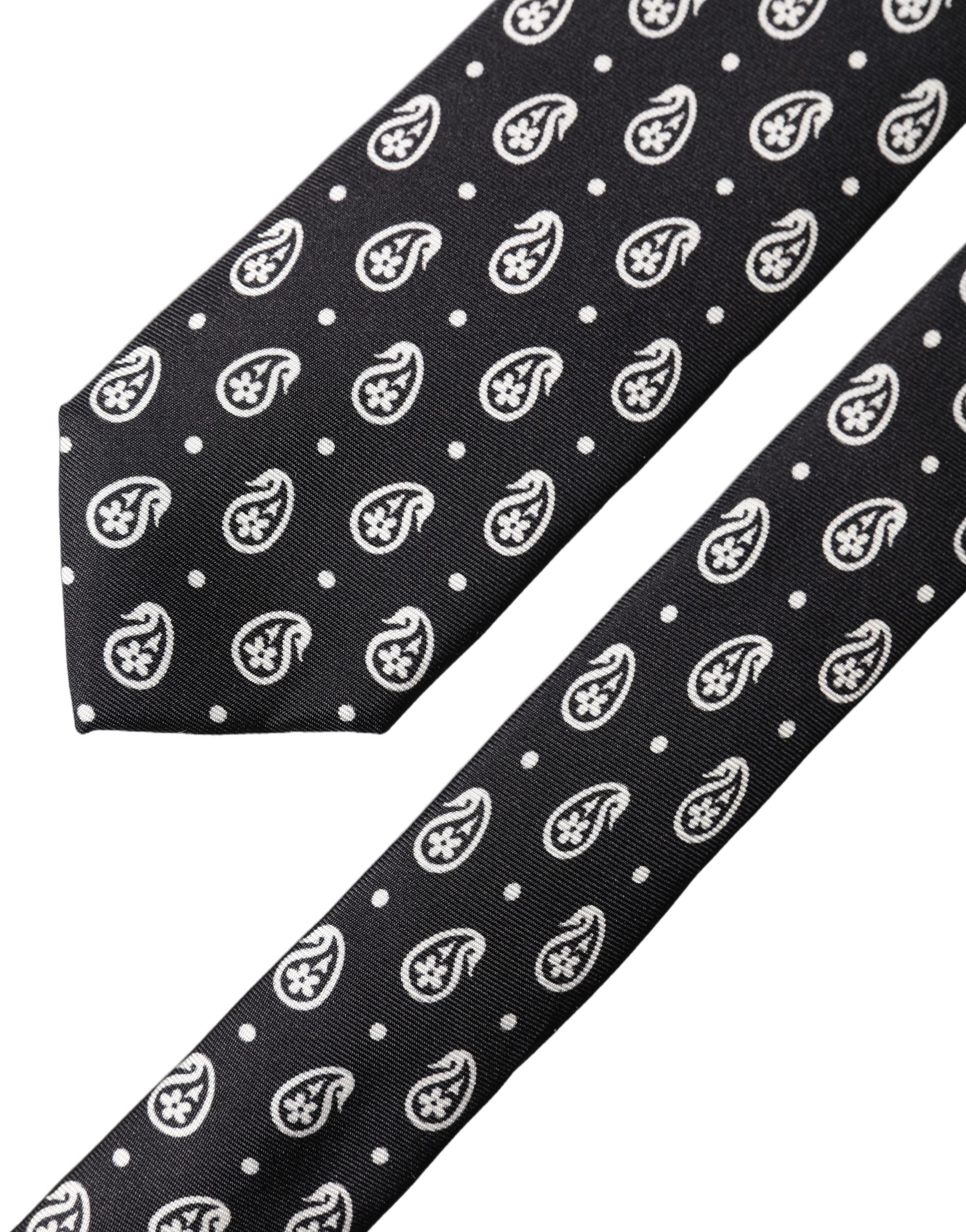 Black Paisley 100% Silk Adjustable Men Tied Necktie Tie