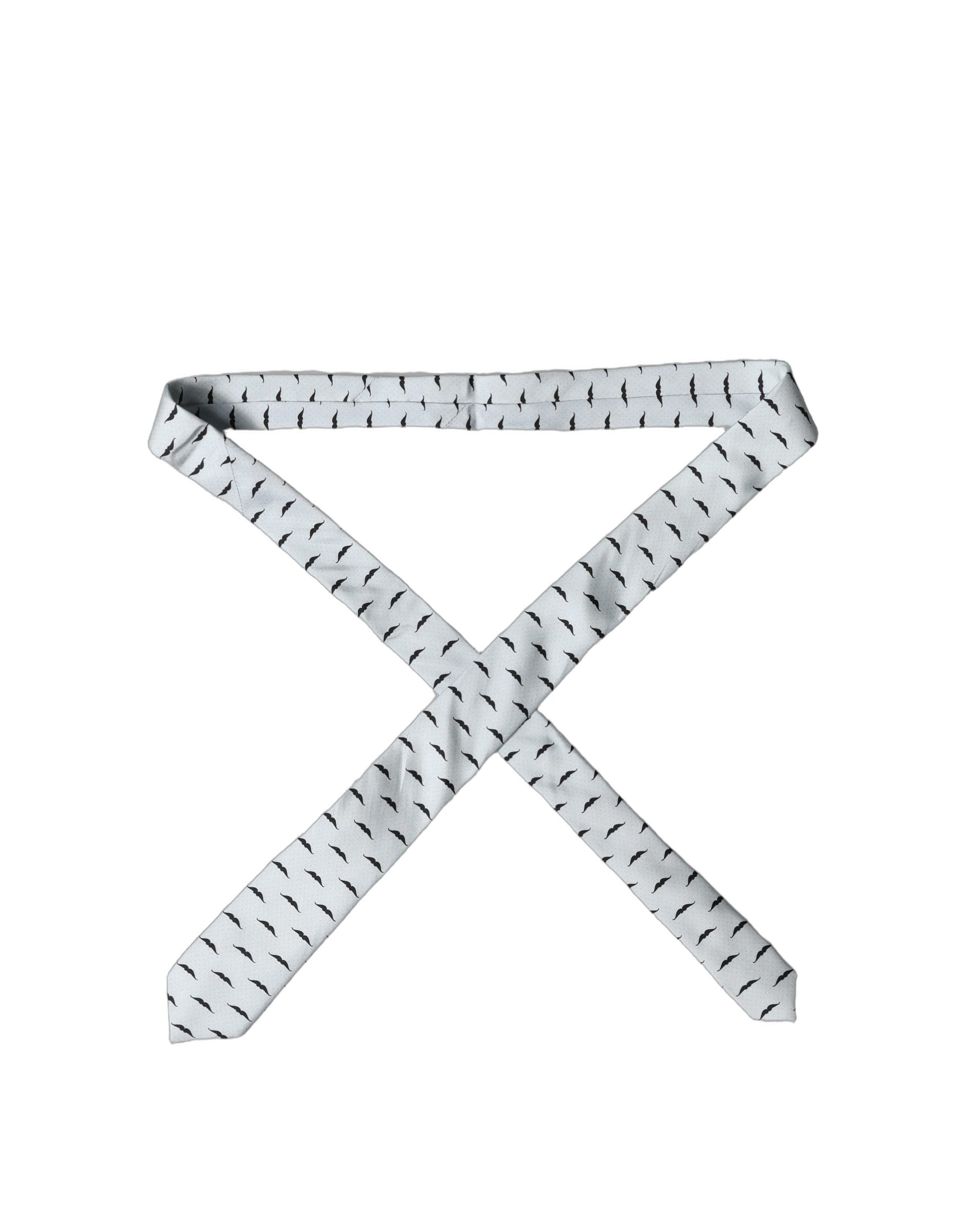 Light Gray Mustache Fantasy Silk Adjustable Necktie Tie