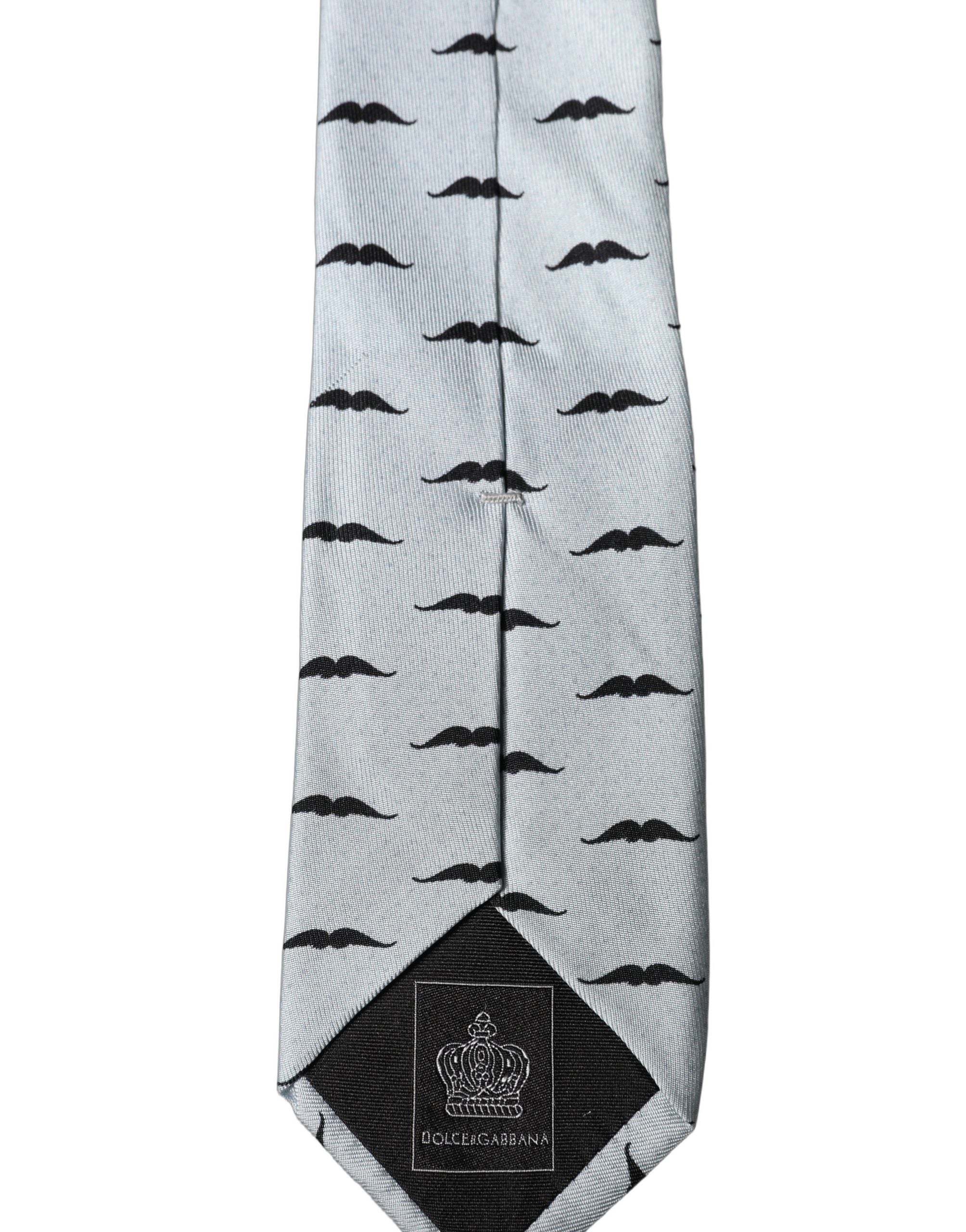 Light Gray Mustache Fantasy Silk Adjustable Necktie Tie