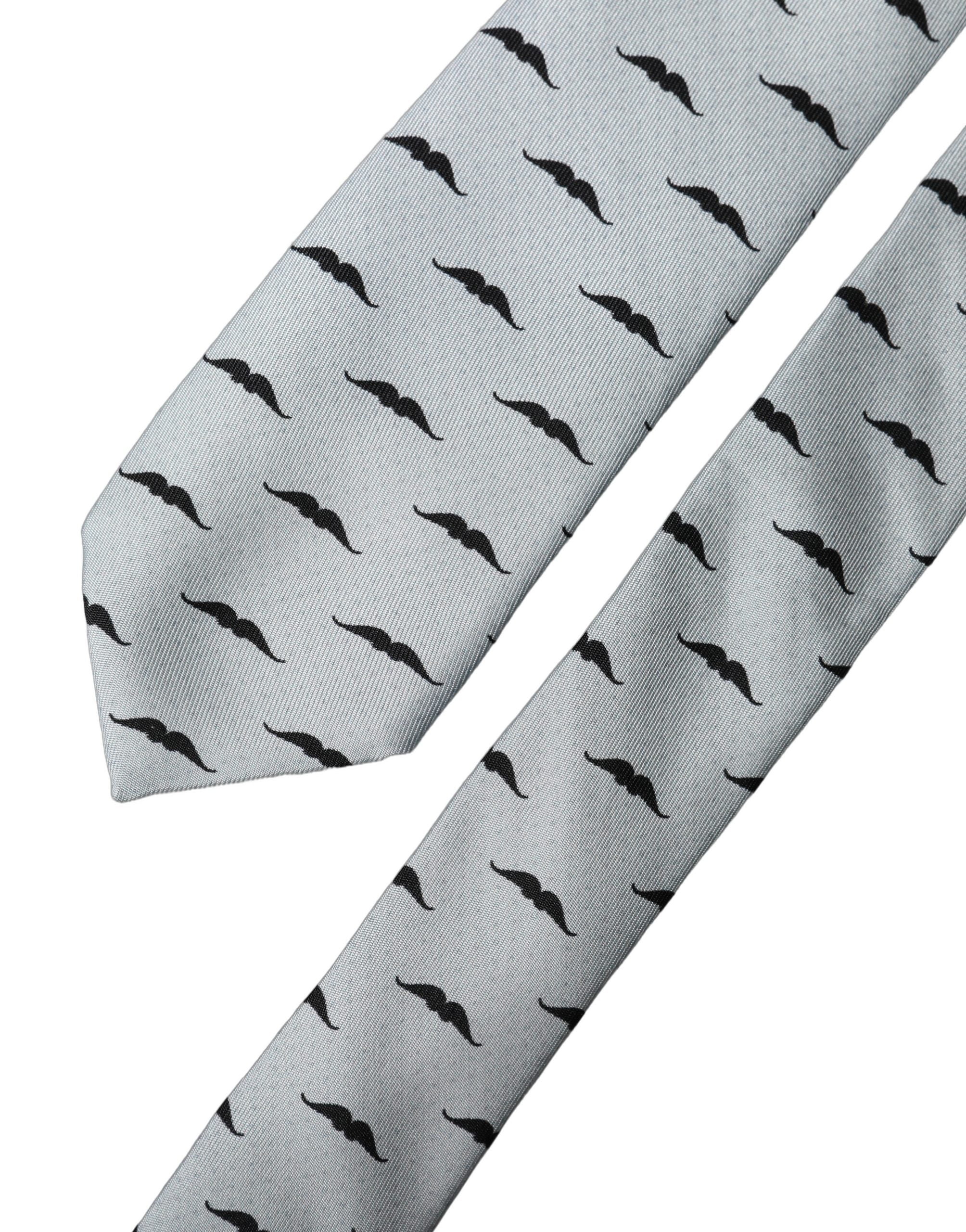 Light Gray Mustache Fantasy Silk Adjustable Necktie Tie