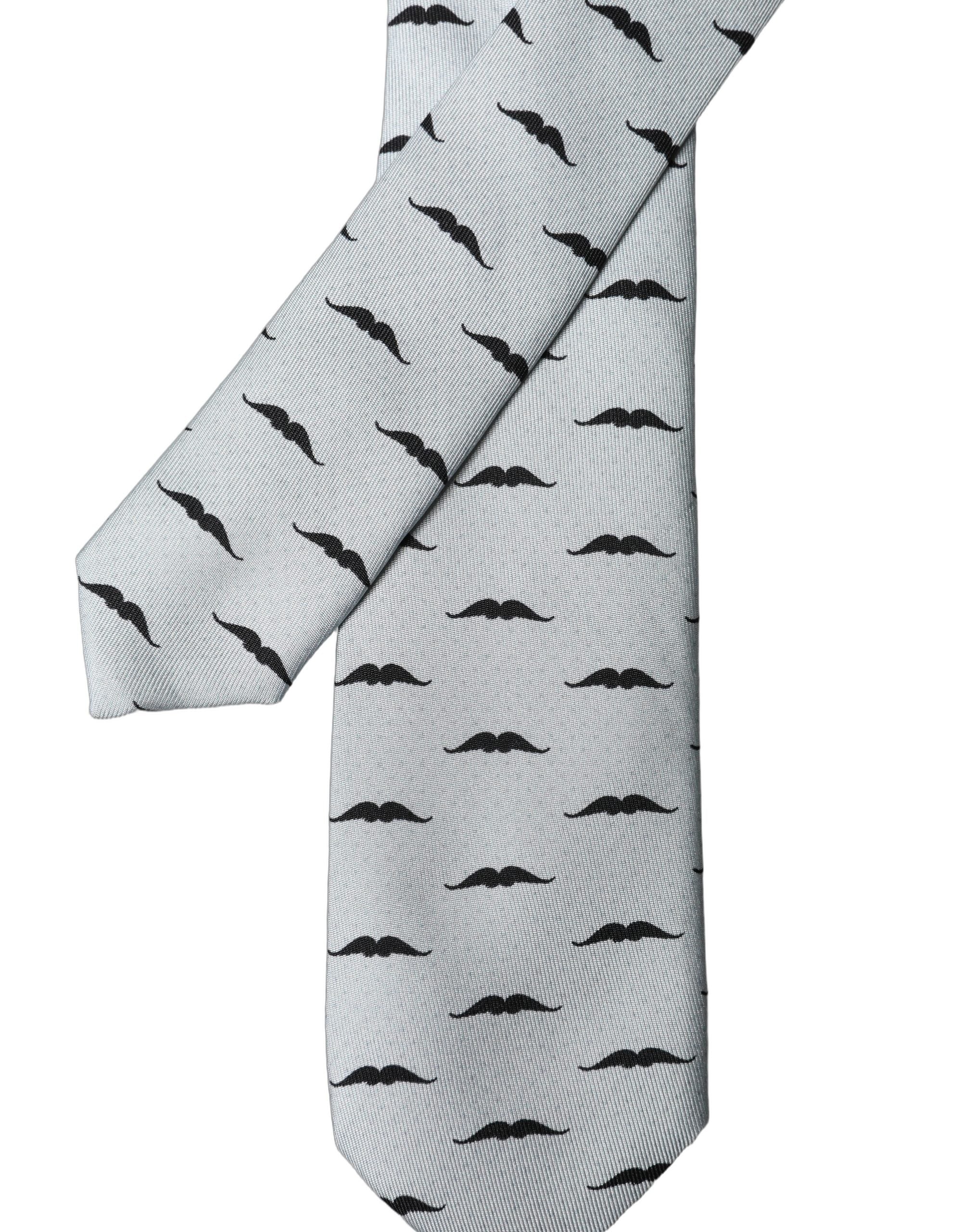 Light Gray Mustache Fantasy Silk Adjustable Necktie Tie